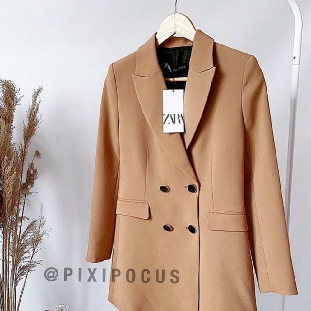 NWT Zara Double Breasted Frock Blazer Coat Camel - Picture 15 of 16
